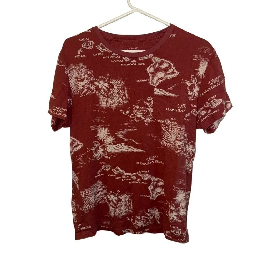 J. Crew Red and White Artistic Short Sleeve Tee